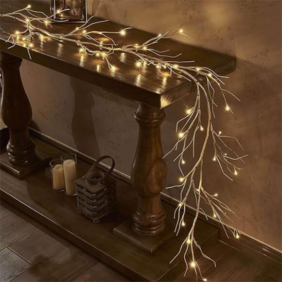 Lighted Birch Garland 6FT 48 LED Battery Operated Timer Pre-lit Twig Vine Lights - Picture 7 of 7